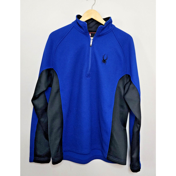 Spyder Core 1/4‎ Zip Thermal Waffle Knit Sweater Pullover Blue Jacket Men's SZ L - Picture 1 of 11